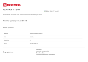 Produktdatablad, REDAir Multi TP T-profil