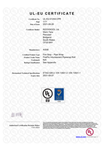 Firepro Intumescent Pipe Wrap Roll UL-EU Certificate