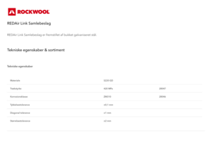 Produktdatablad, REDAir Link Samlebeslag