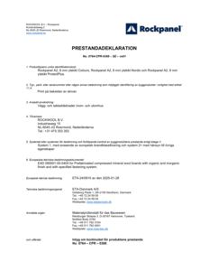 Prestandadeklaration Rockpanel A2 8mm - SE