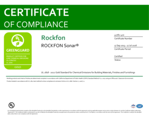 Rockfon Sonar® GREENGUARD Gold Certification