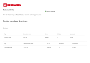 Produktdatablad, Technical knife