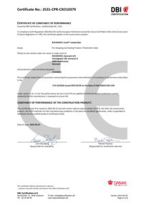 Certificate of constancy of performance