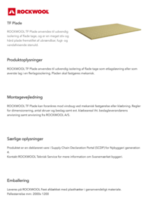 Produktdatablad, TF-Plade