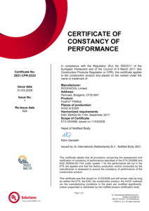 FirePro PWRoll - 2821-CPR-0333 Constancy of Performance Certificate