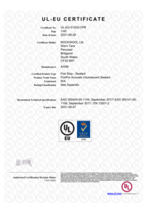 Firepro Acoustic Intumescent Sealant UL-EU Certificate