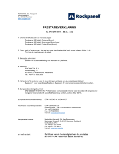  Prestatieverklaring Rockpanel A2 9mm - BE