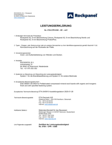 Leistungserklärung Rockpanel A2 8mm - DE