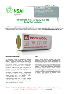 Nyrock Cavity Slab 032 NSAI Agrément -certificate-no-24-0445