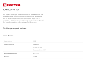 Produktdatablad - ROCKWOOL 800 Multi
