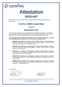 FirePro CB50 Coated Batt BREEAM VOC Attestation Certificate