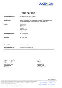 Nyrock Rainscreen Insulation System wind load test certificate